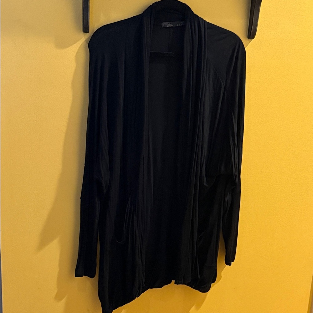 Prana Black Open-Front Draped Cardigan